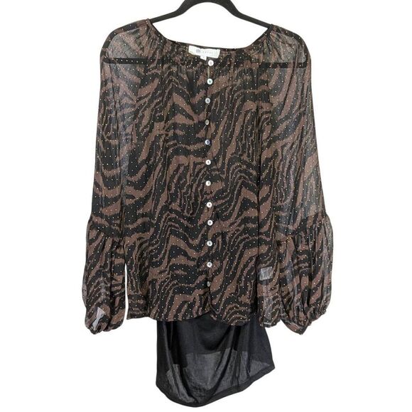 NWT Fever Zebra Print with Lurex Details Long Sleeves with Gathered  Shoulders & - Picture 1 of 6